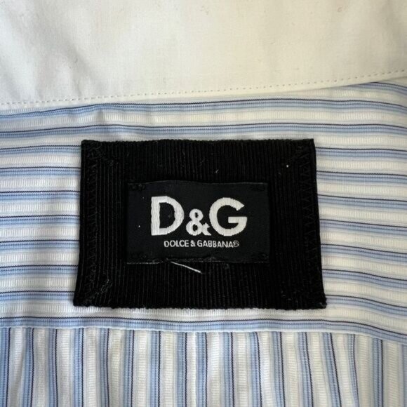 Dolce & Gabbana Women's 44 IT Medium US Blue White Button Up Shirt Top Preppy - Picture 11 of 16